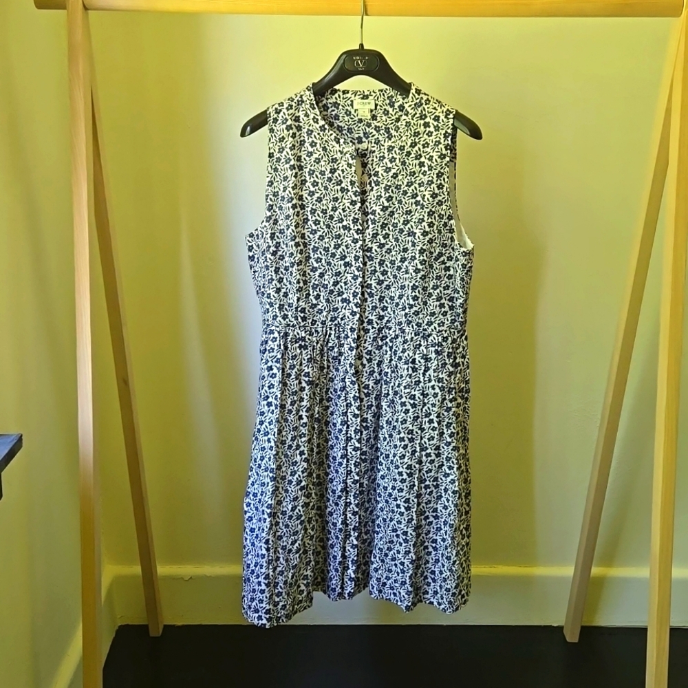 J.Crew white and navy floral cotton day dress size 14